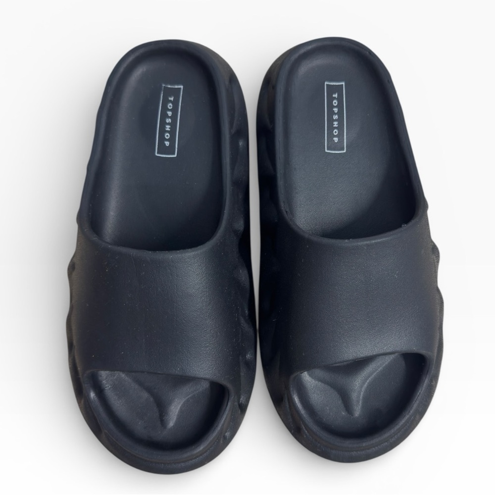 Topshop Black One Strap Slide Sandals EU 39 40 Chunky Comfort Slides US 8-9 - Picture 3 of 7